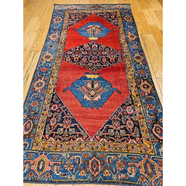 Vintage Persian Bidjar Gallery Rug, Hand-Knotted Wool, Geometric Pattern, Carnelian Red & Blue, 5x9 For Sale - Image 18 of 18