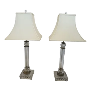 Handblown Baccarat Columnar Lamps With Bronze Mounts -A Pair