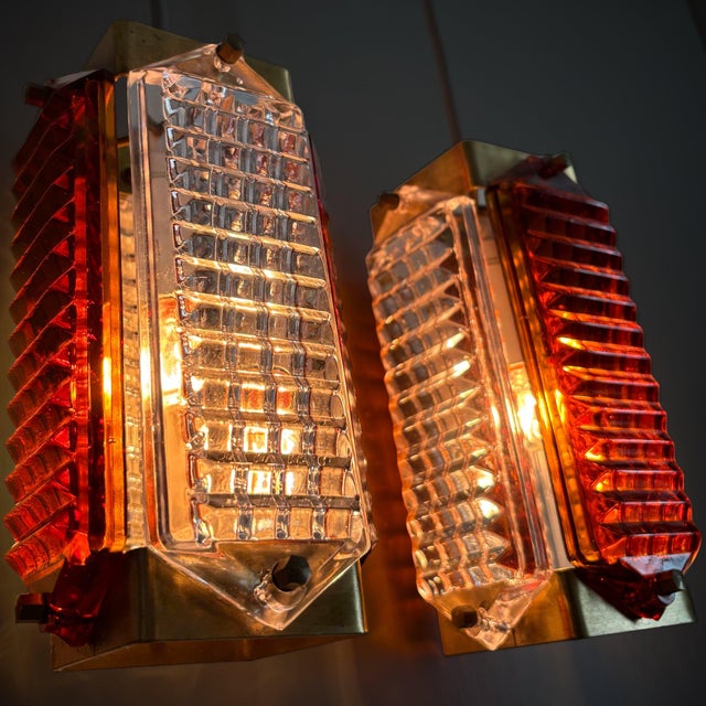 Scandinavian Pendant Lamps in Glass and Brass by Wiktor Berndt for Flygsfors, Sweden, 1960s, Set of 2 For Sale - Image 6 of 13