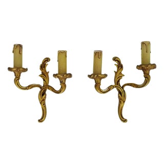 Vintage Double-Light Bronze Wall Sconces, 1960s, Set of 2 For Sale