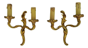 Vintage Double-Light Bronze Wall Sconces, 1960s, Set of 2