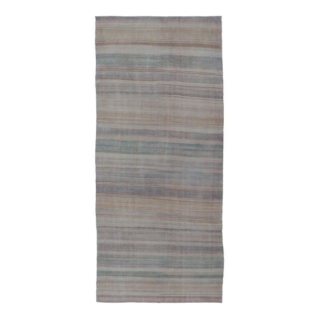 Vintage Turkish Kilim Gallery Runner in Soft Muted Tones 5'5"x12'5" For Sale