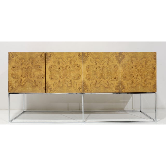Mid 20th Century Burled Olivewood Sideboard on Chrome Base Attributed to Milo Baughman For Sale - Image 9 of 11