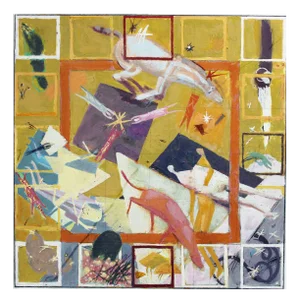 Victor Karnauh, A Walk in the Village, Oil on Cardboard, 1990s
