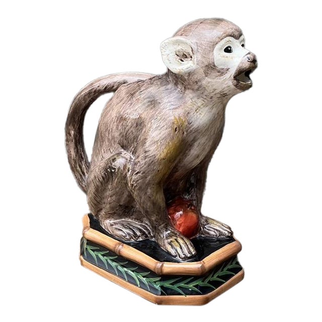 Vintage Glazed Ceramic Monkey Pitcher For Sale
