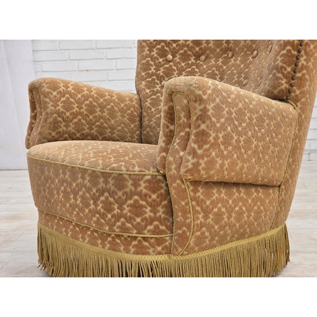 Danish Lounge Chair in Velour and Beech, 1960s For Sale - Image 14 of 15