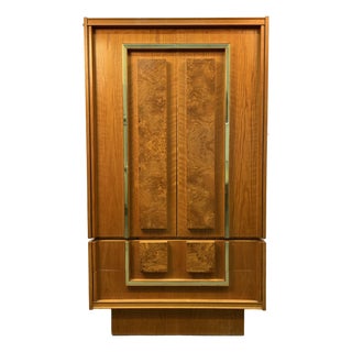 Mid-Century Brutalist Two-Piece Oak and Burl Armoire by Tobago Furniture For Sale