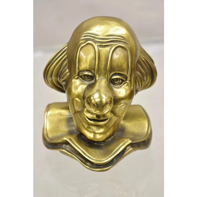 Vintage Pm Craftsman Art Deco Brass Figural Clown Head Bookends - A Pair For Sale - Image 4 of 9