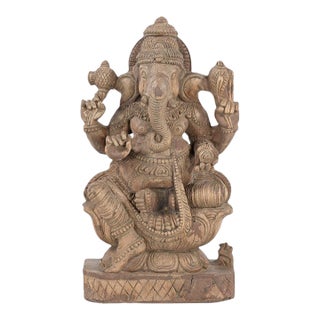 Vintage Indian Carved Wood Ganesh Statue For Sale