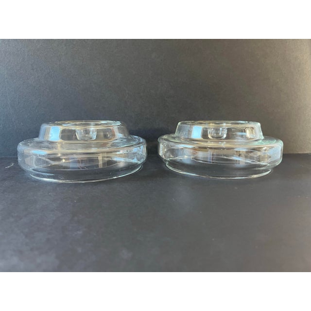 Transparent Etched Clear Glass Candle Hurricanes a Pair For Sale - Image 8 of 9