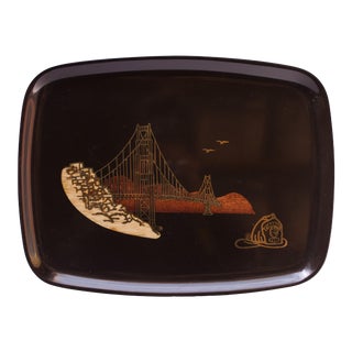 Mid-Century Black Resin Inlaid "Golden Gate Bridge" Tray by Couroc For Sale