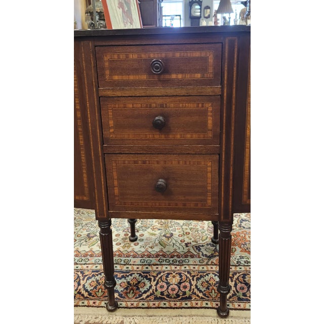Antique Inlaid Sheraton Style Three Drawer Storage Table For Sale - Image 12 of 14
