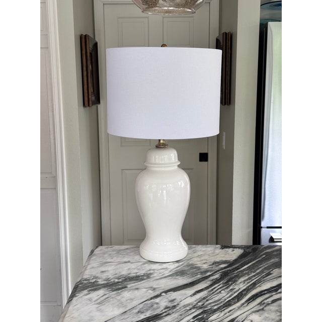 1980s Vintage Seashell White Ginger Jar Lamp For Sale - Image 5 of 11