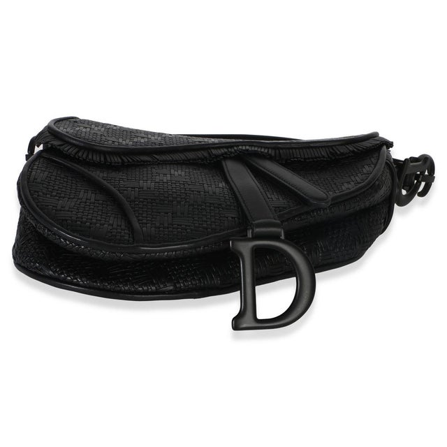Black Ultramatte Woven Calfskin Saddle Bag For Sale In New York - Image 6 of 8