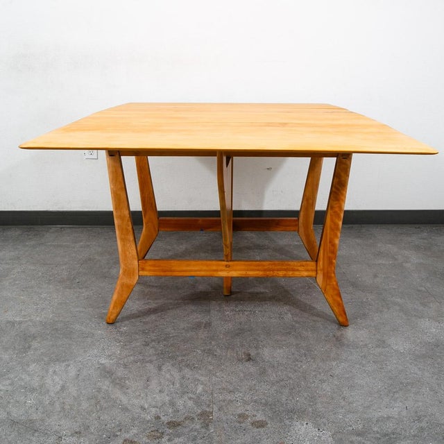 Mid Century Modern Dining Table Solid Maple Gate Leg Drop Heywood Wakefield Leaf For Sale - Image 9 of 12