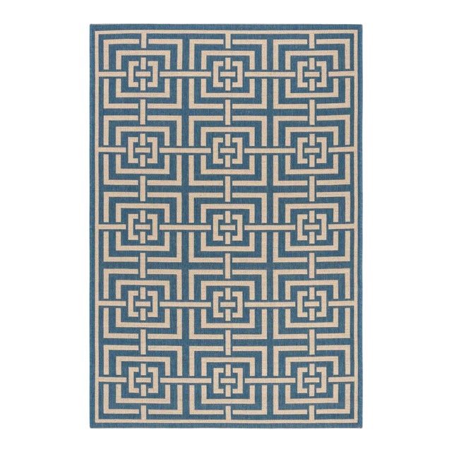 Juniper Indoor Outdoor Rug Blue & Cream 4'x6' For Sale