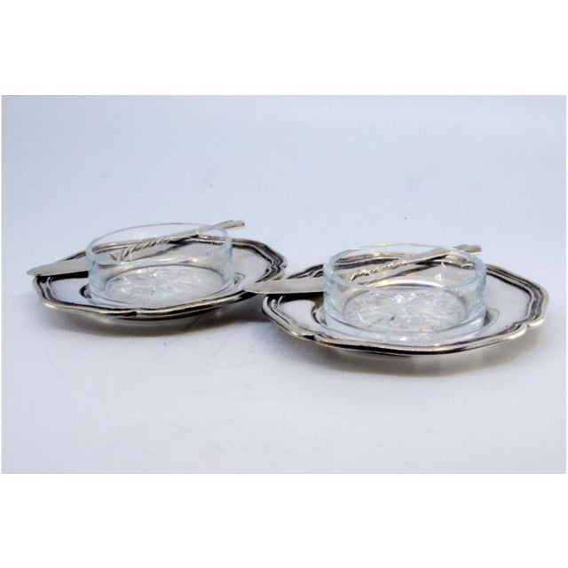 Silver Butter Dishes with Glass Cores and Knives with Twisted Handles, Set of 6 For Sale - Image 9 of 10