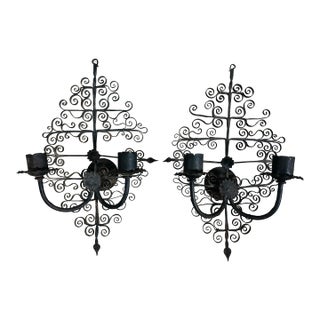 Vintage Iron Wall Sconces, a Pair For Sale