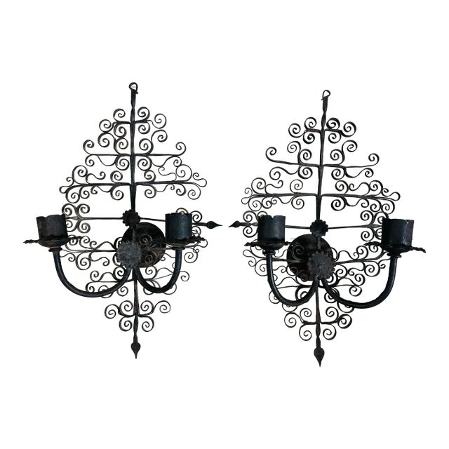 Vintage Iron Wall Sconces, a Pair For Sale