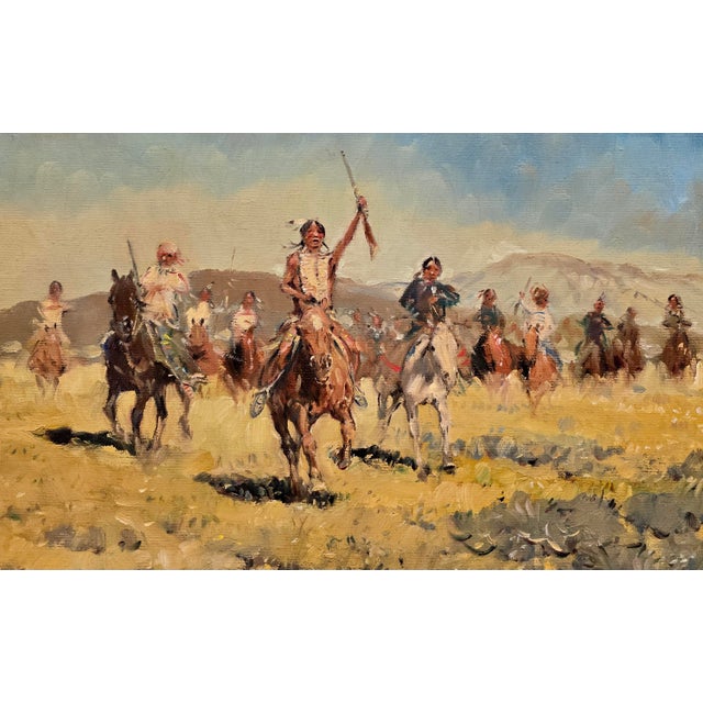 Sheryl Lamar Bodily "Native American Riders Crossing the Frontier" Western Oil Painting For Sale In Los Angeles - Image 6 of 12