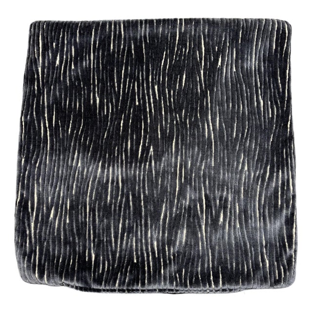Handmade Charcoal Black Cut Velvet Throw Pillow Cover 22x22 Textured Abstract For Sale