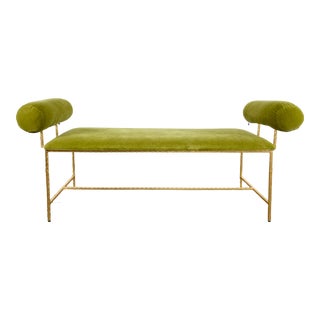 Chartreuse Velvet Worlds Away Miller Bench* For Sale