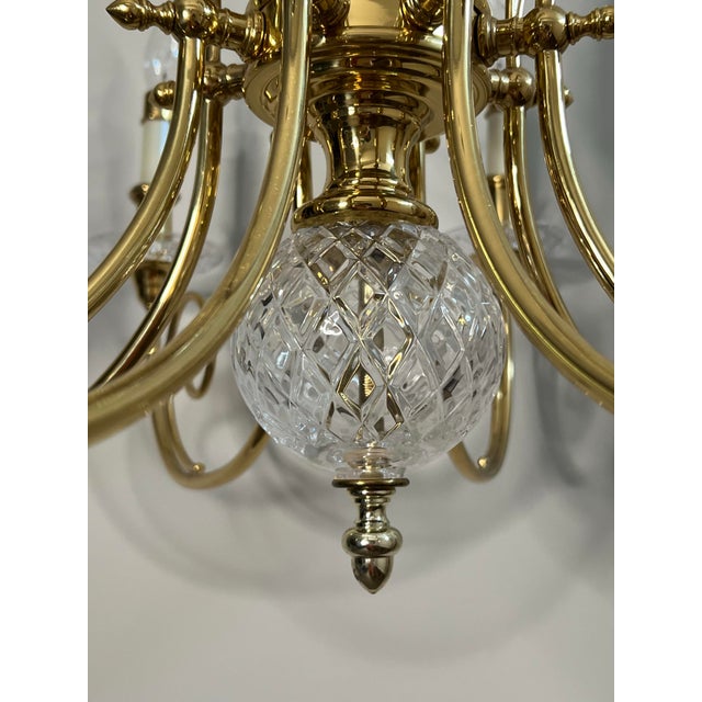 Metal Vintage 8 Light Cut Crystal and Brass Pineapple Chandelier For Sale - Image 7 of 12
