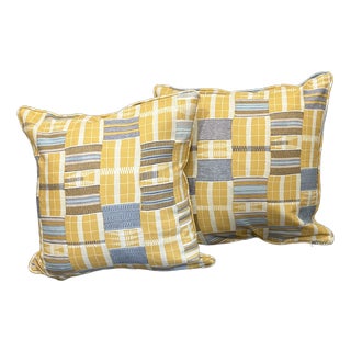 Kente Cloth Teyssier Pillows- a Pair Patchwork Pattern Yellow For Sale