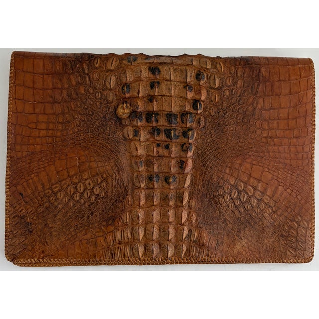American Vegetable-Tanned Alligator Leather Portfolio – Belly Cut – Mid-Century Executive Case For Sale - Image 13 of 15