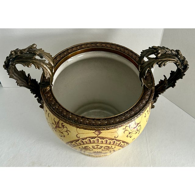 Vtg. Ceramic Urn /Planter With Ornate Bronze Ormolu For Sale - Image 4 of 4