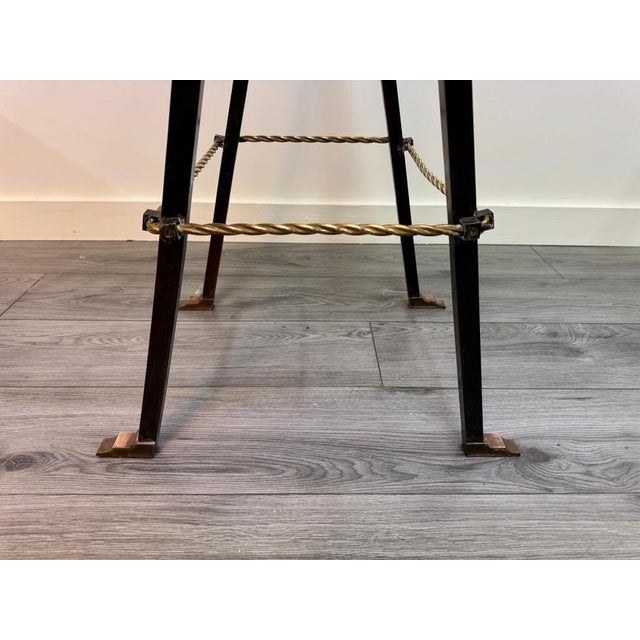 Iron and Brass Trestle Console with Glass Top, 1950s For Sale - Image 9 of 14