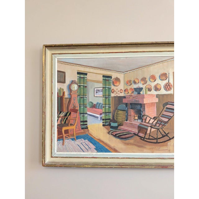 Mid 20th Century 1941 Mid Century Modern 'The Family Sitting Room' Vintage Swedish Interior Oil Painting, Framed For Sale - Image 5 of 11