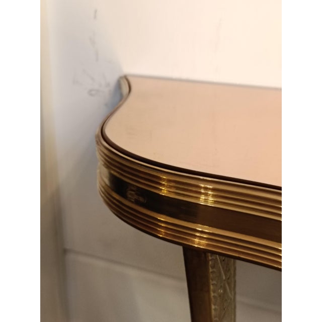 Brass Wall-Mounted Console Table with Pink Glass Top, Italy, 1940s For Sale - Image 10 of 12