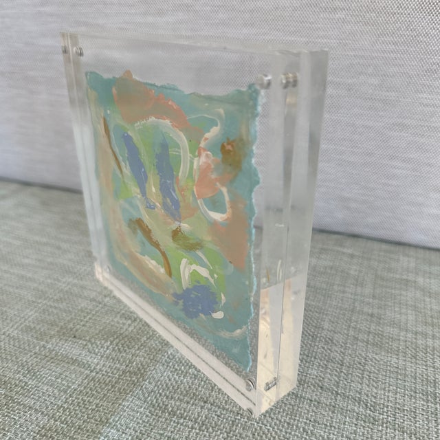 Original Abstract Painting in Acrylic Block Frame | Chairish