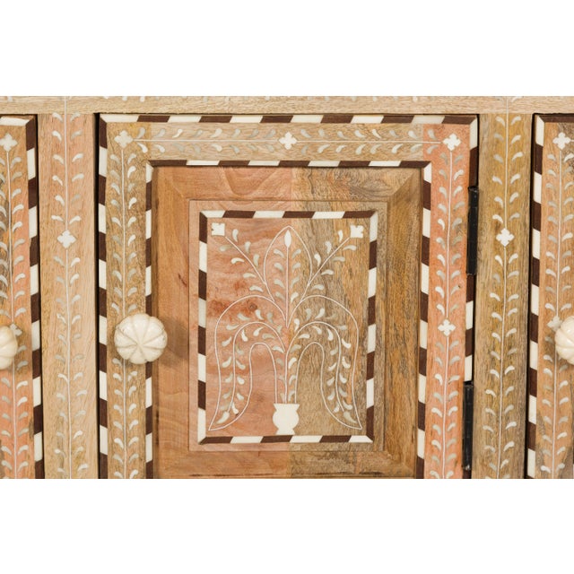 Early 21st Century Anglo-Indian Style Mango Wood Buffet with Geometric Bone Inlay For Sale - Image 11 of 12