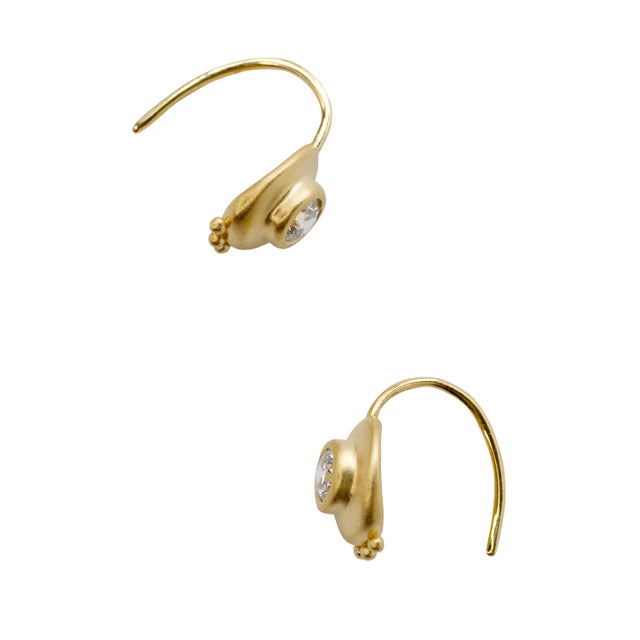 Metal Solitaire Diamond Disc Gold Hook Earrings, Pair For Sale - Image 7 of 8
