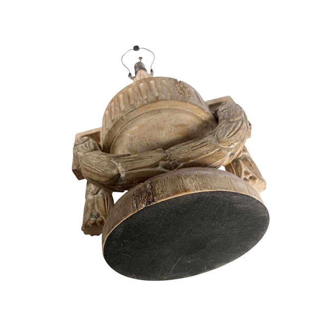 Late 20th Century Italian Style Carved Wood Lamps With Swag Decoration in Distressed Finish - A Pair For Sale - Image 9 of 9