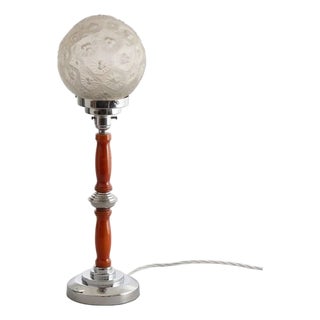Art Deco Amber Phenolic and Chrome Table Lamp, 1930s For Sale