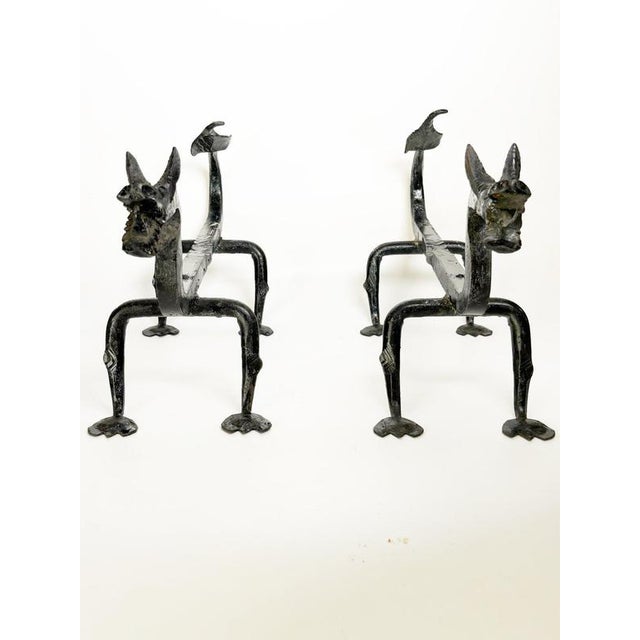 Cast Iron Andirons from Edouard Schenck, France, 1950s, Set of 2 For Sale - Image 4 of 12