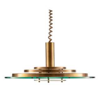 Vintage Pendant Lamp in Brass and Glass from Hillebrand Leuchten, Germany, 1970s For Sale