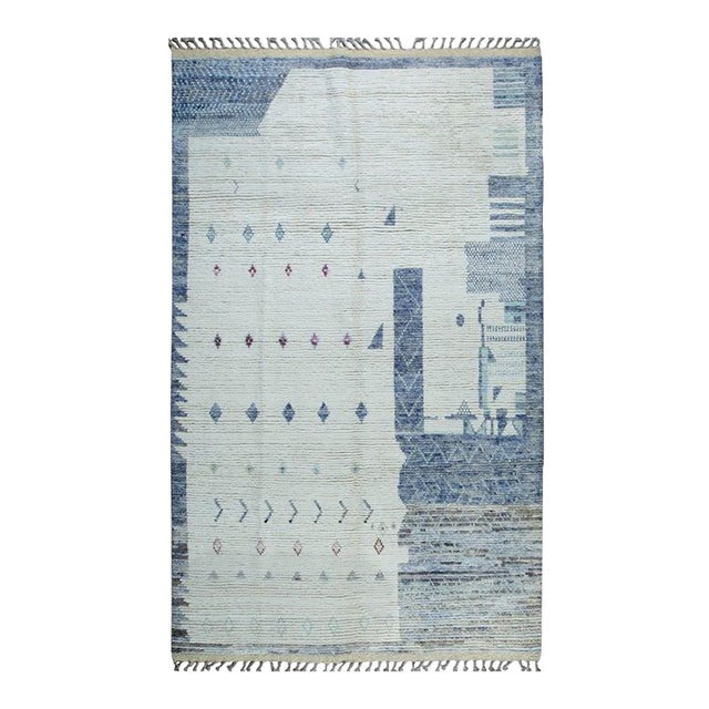 6x10 Gray Hand-Knotted Wool Asymmetrical Border Tribal Modern Carpet Rug For Sale