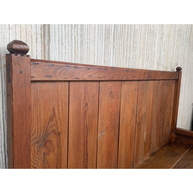 Brown Early 20th Century Spanish Painted Bench With Dove-Tail and Tall Back For Sale - Image 8 of 10