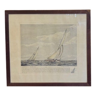 1930's British Print of the Enterprise Versus Shamrock v Race of 1930 in Nice Old Wood Frame For Sale