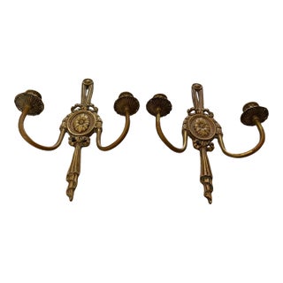 Pair of Solid Brass Antique Sconces For Sale