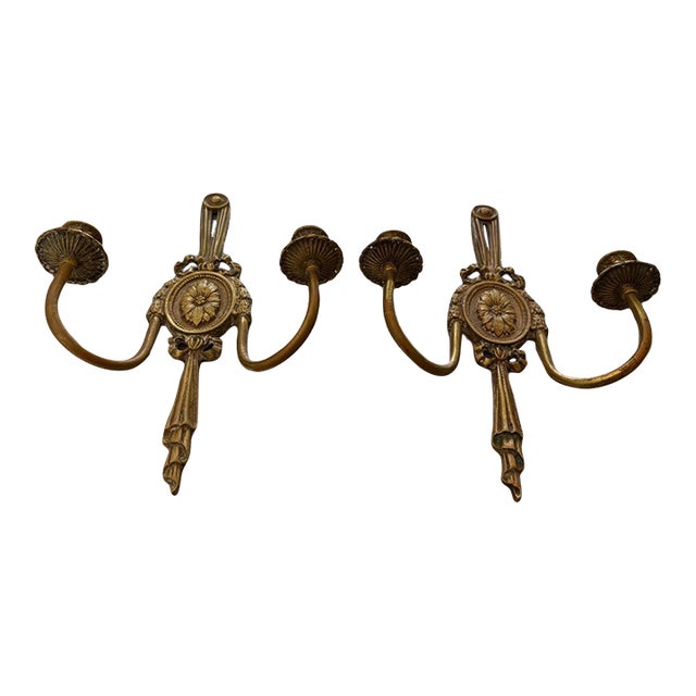 Pair of Solid Brass Antique Sconces For Sale