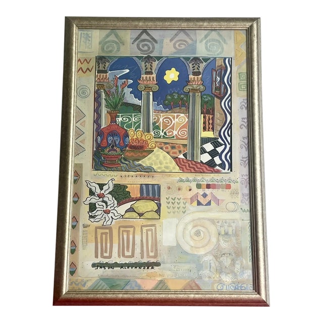 1990s Impressionist Graphic Art Litho Poster Print Jason Alexander 28x40 Framed Decor For Sale