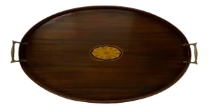 Early 20th Century Mahogany Serving Tray W/ Walnut Inlay C.1910