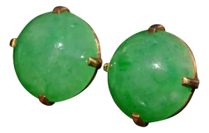 The Thorenc Station: Vintage Jadeite Jade Earrings in Yellow Gold, 2 Pieces