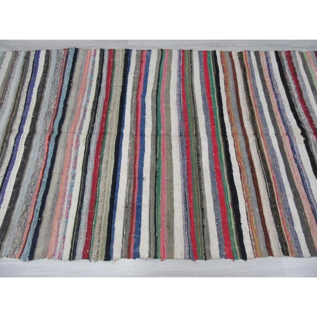 Mid-Century Modern 1960s Turkish Striped Wool Rag Rug For Sale - Image 3 of 6