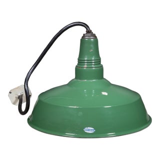 Smoot-Holman Enameled 18" Porcelain Green Industrial Pendant Light c.1930 For Sale